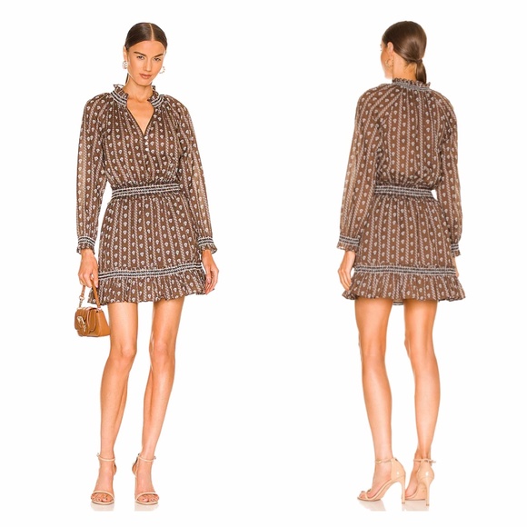 Veronica Beard Dresses & Skirts - VERONICA BEARD | Espie Dress Hazel Multi Brown Long Sleeve Smocked